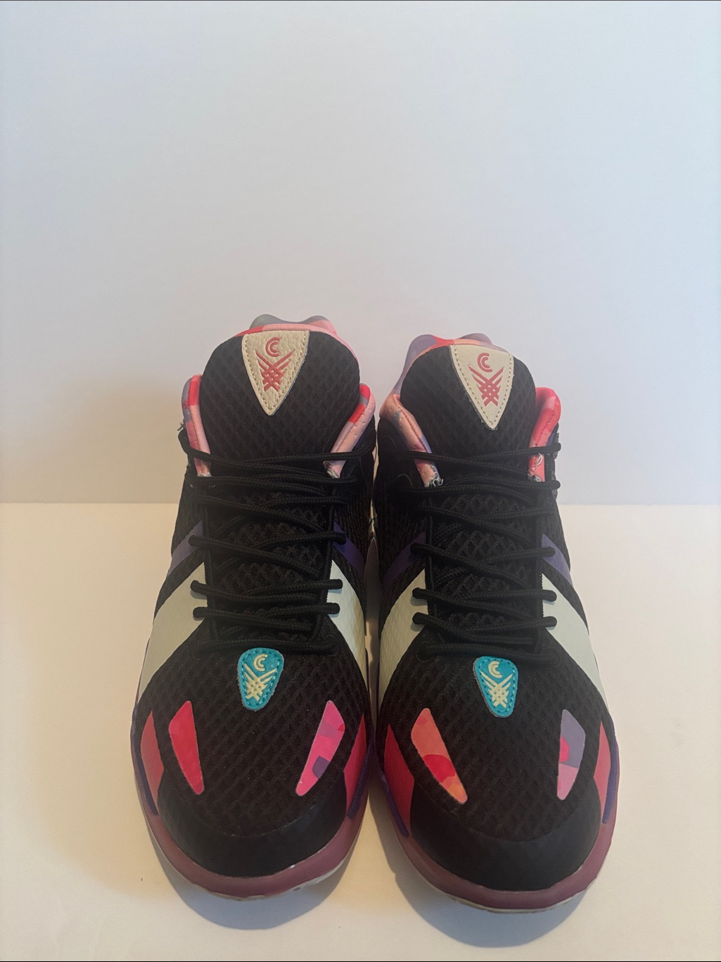 Crossover Culture Men Basketball Black Sneakers With Pink Purple And Turquoise